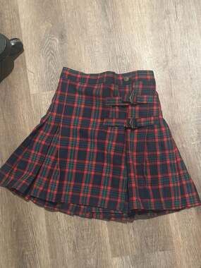 Request Better Denim Plaid Pleated Buckle Skirt Size 28